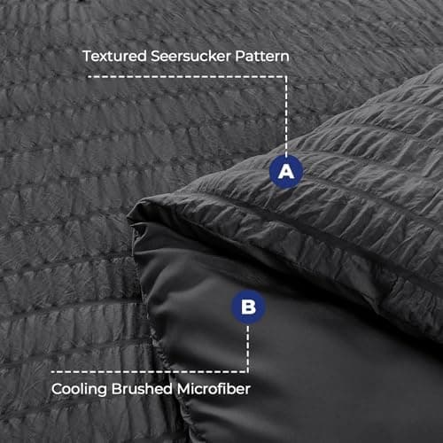 HYMOKEGE Queen Comforter Set Seersucker 7 Pieces, All Season Luxury Bed in a Bag for Bedroom, Bedding Set with Comforters, Sheets, Pillowcases & Shams, Dark Grey - Image 4