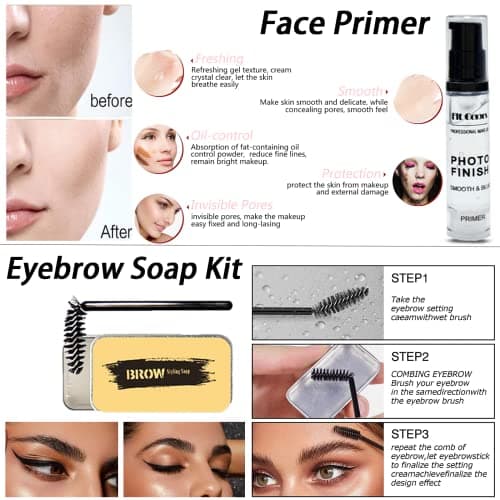 All in One Makeup Kit for Women Full Kit, Makeup Set 12 Colors Eyeshadow, Foundation & Primer, Lipsticks, Eyeliner, Mascara, Contour Stick, Brow Soap, Brush & Sponge, Make Up Gift Set for Women, Teens - Image 6
