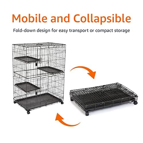 Amazon Basics Large 3-Tier Cat Durable,Pliable Cage Playpen Box Crate Kennel - 35.8"L x 22.4"W x 50.6"H, Black - Image 5