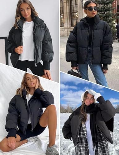 Gihuo Women’s Winter Cropped Puffer Jacket Coat Short Warm Quilted Jacket(Black-M) - Image 6