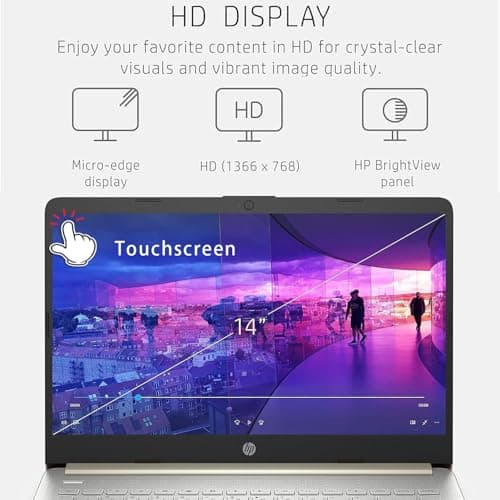 HP Touchscreen Laptop Computer, 4GB DDR4 RAM, 64GB eMMC, Intel Processor, 14 inch, WiFi 6, Bluetooth, Windows 11 Home S, Pale Gold - Image 4