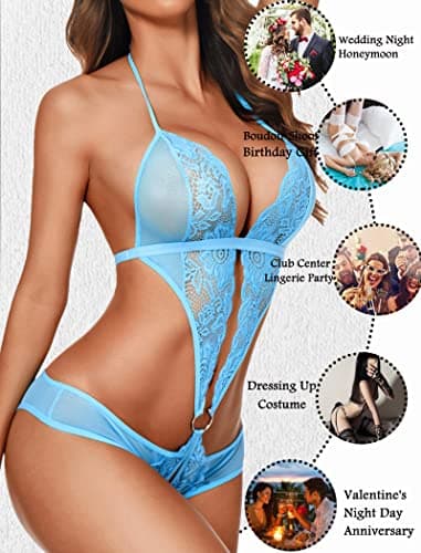 Avidlove Teddy Lingerie for Women Sexy Bodysuit One Piece Babydoll Lingerie Light Blue - Image 6