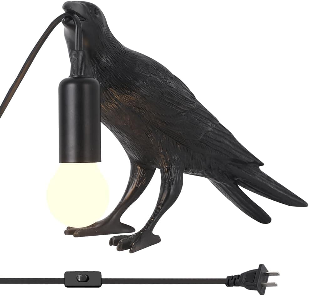 Crow Lamp Raven Table Lamp with Bulb, Crow Light - Gothic Halloween Decor for Bedside Bedroom Living Room Decor - Image 3
