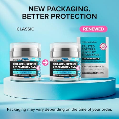 SimplyVital Collagen, Retinol & Hyaluronic Acid Cream - Anti-Aging Face Moisturizer for Face, Firming Skin Care Neck & Décolleté - Made in USA, Daily Moisturizer Face Cream Day & Night - 1.7 fl.oz. - Image 6