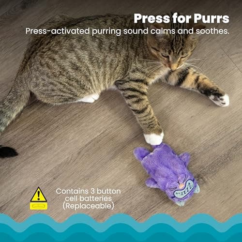 Catstages Purr Pillow Kitty Calming Cat Toy with Touch-Activated Purring and Soft Plush, Purple - Helps Reduce Stress & Provide Anxiety Relief for Cats - Image 3