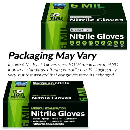 Inspire Black Nitrile Gloves HEAVY DUTY 6 Mil Nitrile Chemical Resistant Medical Cooking Cleaning Disposable Black Gloves - Image 6