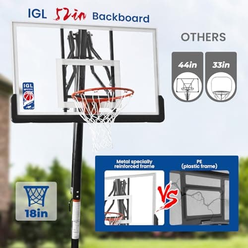 IGL Basketball Hoop Outdoor with 52 Inch Shatterproof Backboard, 10FT Height Portable Basketball Hoop Outdoor, Adjustable Basketball Goal System (Black) - Image 4