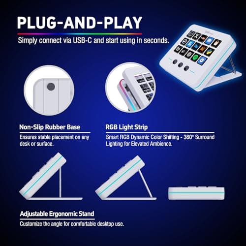 VSDINSIDE Macro Keypad, Stream Controller Deck Gaming Streaming Shortcut Keyboard, 18 Programmable Keys Customizable Visual AI Pad USB Soundboard for OBS, YouTube, Desk Office Setup, Laptop, PC, Mac - Image 4