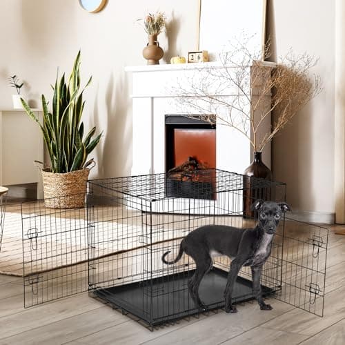 DUMOS Dog Crate, 36 Inch Medium Double Door Dog Cage with Divider Panel and Plastic Leak-Proof Pan Tray, Folding Metal Wire Pet Kennel for Indoor, Outdoor, Travel - Image 8