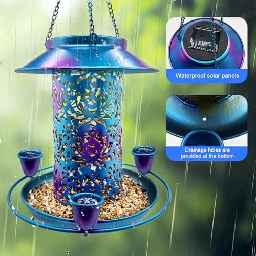 Solar Bird Feeder, Bring Three Nectar Water Cups & S Hook, Attractive Cardinals & Many Wild Various Birds, Squirrel Rust Weather & Water Proof as Gift Idea for Friends, Family, Elders - Image 5