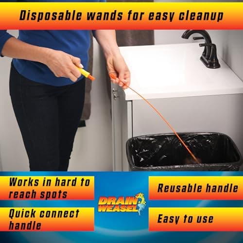 FlexiSnake Drain Weasel Sink Snake Hair Clog Remover Tool, Pipe, Bathroom, Bathtub Cleaner, 18-inch, Made in the USA, 5 Wands and Removable Handle - Image 5