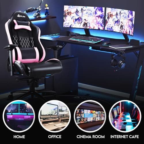 KLIM Esports Pink Gaming Chair with Back & Head Support + Ergonomic Pink Chair, Fully Adjustable + PU Leather + Gaming Chair for Girls, Boys, Teenagers, Adults + New Version Gaming Chair Pink - Image 5