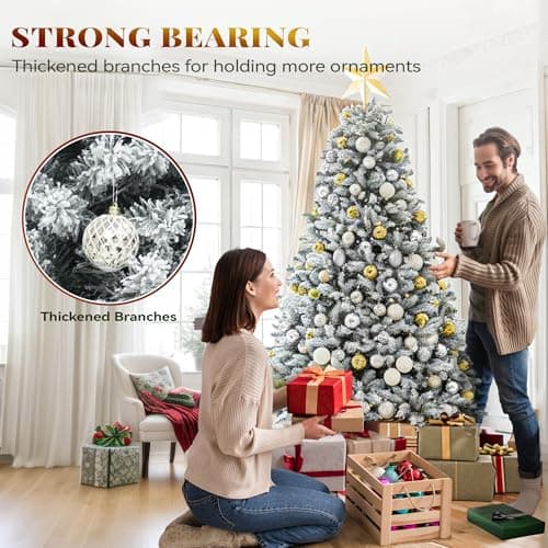YITAHOME Prelit Snow Flocked Artificial Full Christmas Tree 6ft with Remote Control, Christmas Pine Tree with 11 Light-Modes, 1000 Branch Tips, and Foldable Base for Home, Party Decoration - Image 7