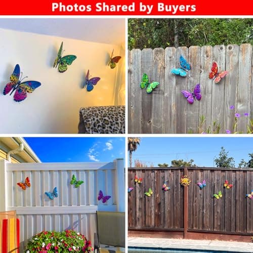 Metal Butterfly Wall Decor - 9.6" Outdoor Fence Wall Art Decor, Hanging Decoration for Garden Yard Living Room Bedroom Patio Balcony(4 Pack) - Image 3