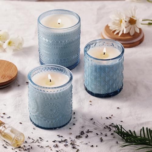 DARJEN 12 Pack Blue Candle Jars for Making Candles- 3 Styles Glass Candle Making Jars Bulk with Bamboo Lids and Labels, Candle Making Supplies Candle Vessels for DIY Gifts - Image 3