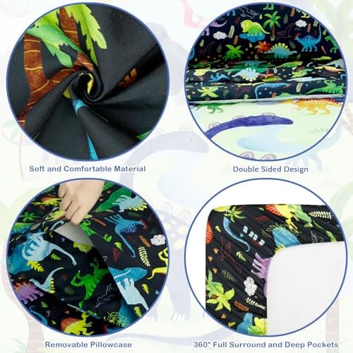 DAYEEBALL 4 Piece Toddler Bedding Set, Ultra Soft and Breathable Cartoon Dinosaur Toddler Comforter Sets for Boys Includes Quilted Comforter, Fitted Sheet, Flat Sheet and Pillowcase - Image 3