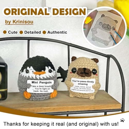 Krinisou Pug Gifts for Pug Lovers, Positive Animals Dog Puppy Crochet, Mini Cute Pug Decor, Easter Basket Stuffers Encouragement Inspirational Gifts for Women - Image 3