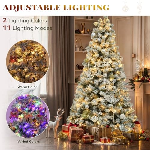 YITAHOME Prelit Snow Flocked Artificial Full Christmas Tree 6ft with Remote Control, Christmas Pine Tree with 11 Light-Modes, 1000 Branch Tips, and Foldable Base for Home, Party Decoration - Image 3
