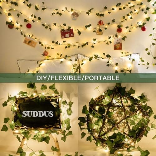 suddus Vine with Fairy Lights Battery Operated, 33ft 100 LED Ivy String Lights with Remote, Leaf Lights for Bedroom, Room, Wall, Garden, Party, Wedding Decor (Warm White) - Image 6