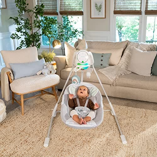 Ingenuity InLighten 5-Speed Baby Swing - Swivel Infant Seat, 5 Point Safety Harness, Nature Sounds, Lights - Van Elephant - Image 9