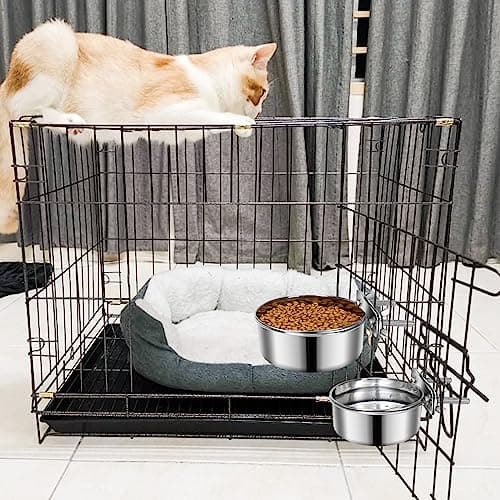 2 Pcs Small Pet Dog Food Water Bowl for Cage Stainless Steel Non-Spill Kennel Hanging Cats Pets Bowls with Clamp Holder Crate Feeder Dish for Small Dogs Pets (4.7x1.9'' & 3.9x1.7'') - Image 7