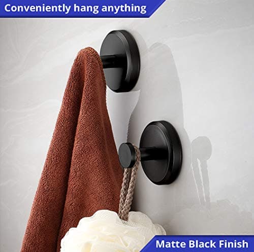 HOME SO Suction Cup Hooks for Shower, Bathroom, Kitchen, Glass Door, Mirror, Tile – Loofah, Towel, Coat, Bath Robe Hook Holder for Hanging up to 15 lbs – Waterproof & Rustproof, Matte Black (2-Pack) - Image 2