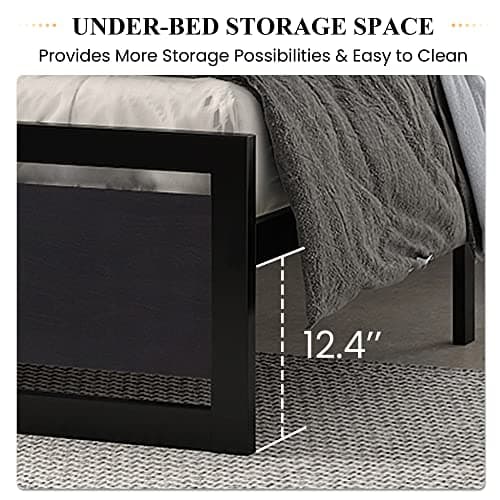 SHA CERLIN Queen Size Bed Frame with Modern Headboard, Heavy Duty Platform Metal Base with Square Footboard and 13 Strong Slats Support, No Box Spring Needed, Black - Image 6