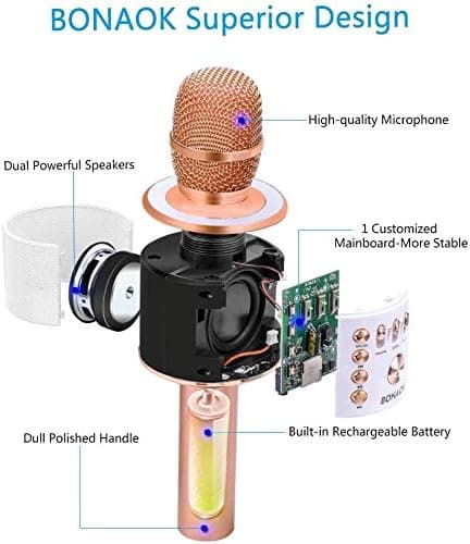 Microphone Karaoke Bluetooth Sans Fil BONAOK, 3-en-1 Microphone Portable à Main Machine de Karaoke Haut-Parleur Fête à Domicile Anniversaire pour Tous - Image 6