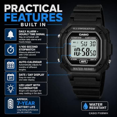 Casio Men's F108WH Illuminator Collection Black Resin Strap Digital Watch - Image 3