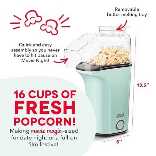 DASH Hot Air Popcorn Popper Maker with Measuring Cup to Portion Popping Corn Kernels + Melt Butter, 16 Cups - Aqua - Image 4