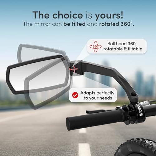 WITTKOP Bike mirror | Large HD field of vision | 360° rotatable & foldable | Mounting above & below | Break-proof & durable | ebike accessories, bike mirror handlebar mount, bicycle mirrors - Image 5