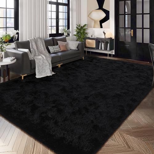 HOMORE Black Rug for Bedroom 4x6 Furry Carpet for Boys Girls Shaggy Fuzzy Rugs for Living Room Non Slip Large Rug for Kids Dorm Home Decor - Image 3