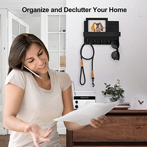 Lwenki Key Holder for Wall, Decorative Key and Mail Holder with Shelf Has Large Hooks for Bags, Coats, Umbrella – Paulownia Wood Key Hanger with Mounting Hardware (9.8”W x 6.7”H x 4.2”D) - Image 6