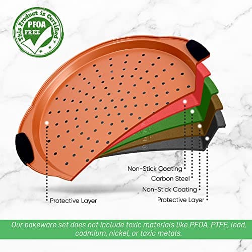 NutriChef 13-Inch Nonstick Pizza Tray - Round Carbon Steel Non-Stick Pizza Baking Pan with Perforated Holes, Premium Bakeware Pizza Screen with Silicone Grip Handles, Dishwasher Safe - Copper - Image 5
