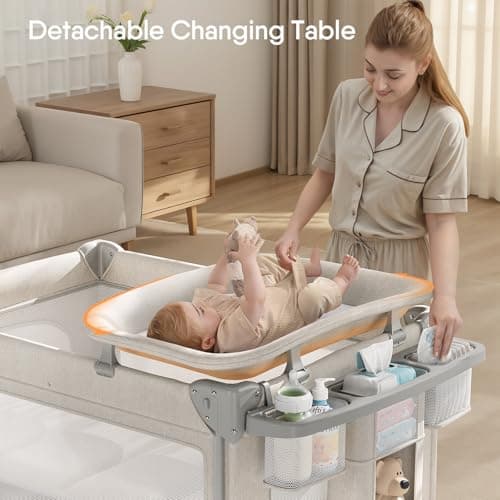 TinyGlow 4 in 1 Baby Bassinet, Pack and Play, Bedside Crib Sleeper, Diaper Changer, Quickly Assembled and Folded Portable Crib with Mattress and Mosquito Net, Easy to Carry - Image 3