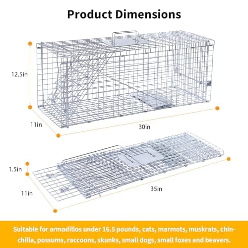 32" Live Animal Traps,Humane Animal Trap for Stray Cats up to 16.5 pounds, Raccoons, Squirrel, Skunk, Mole, Groundhog, Armadillo, Rabbit,Steel Foldable with Pedal Triggers - Image 2