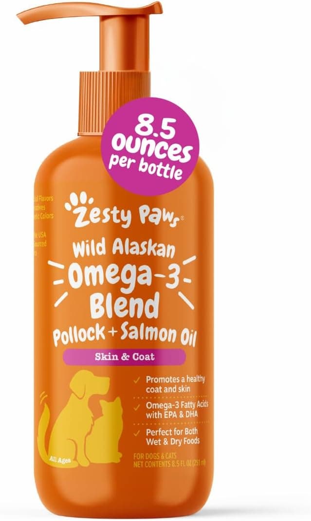 Zesty Paws Wild Alaskan Omega-3 Blend Pollock + Salmon Oil for Dogs and Cats- Skin and Coat Support, Omega 3 Supplement for Pets, 8.5oz Salmon Oil 8.5 Fl Oz - Image 2