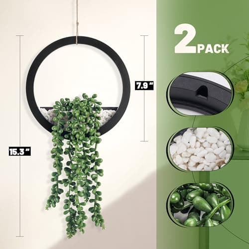 Der Rose 2 Pack Fake Plants Hanging Artificial Succulents Plants in Black Pots for Living Room Bathroom Accessories Boho Farmhouse Wall Decor - Image 3