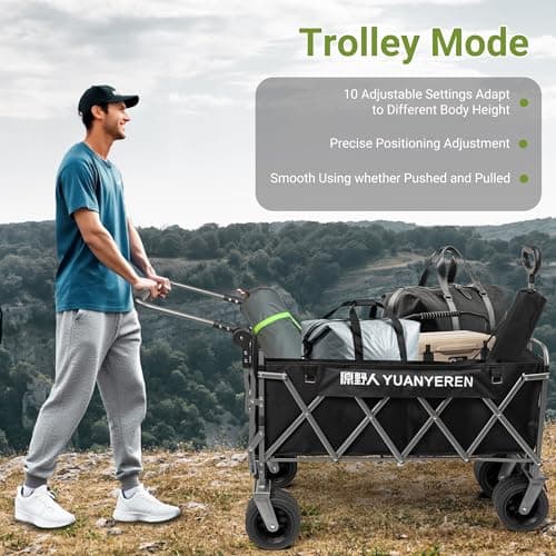 Large Capacity Collapsible Wagon with Opened Tailgate, 500lbs Pulled and Pushed Heavy Duty Folding Wagon Carts, 59" Extra Long Extender Wagons, All-Terrain Big Wheels for Shopping, Sports, Camping - Image 5