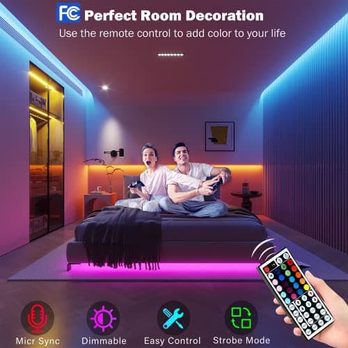 Leeleberd Led Lights for Bedroom 100 ft (2 Rolls of 50ft) Music Sync Color Changing RGB Led Strip Lights with Remote App Control Bluetooth Led Strip, Lights for Room Home Kitchen Party Decor - Image 3
