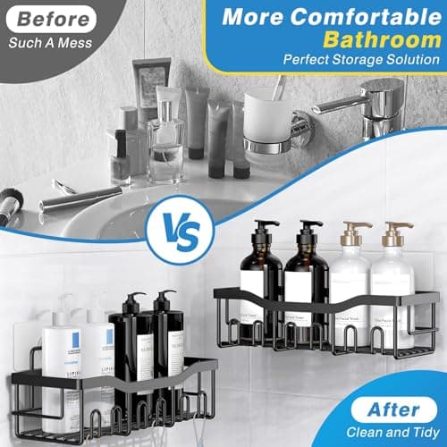 EUDELE Adhesive Shower Caddy, 5 Pack Rustproof Stainless Steel Bath Organizers With Large Capacity, No Drilling Shelves for Bathroom Storage & Home Decor-XL Size - Image 3