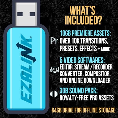 Video Editing Software Pack | Editor, YouTube Downloader, MP3 MP4 Converter, Green Screen App | 10K Transitions for Premiere Pro and Sound Effects | Windows and Mac 64GB USB - Image 2