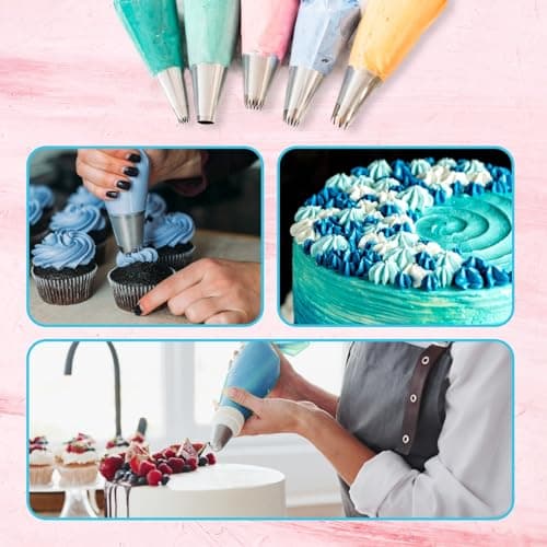 Riccle Piping Bags and Tips Set, 11.8 Inch 100 Anti Burst Piping Bags, 124 Pcs Cake Decorating Kit with 16 Piping Tips, 1 Reusable Pastry Bags, 3 Cake Scrapers, 2 Couplers, and 2 Icing Bags Ties - Image 7