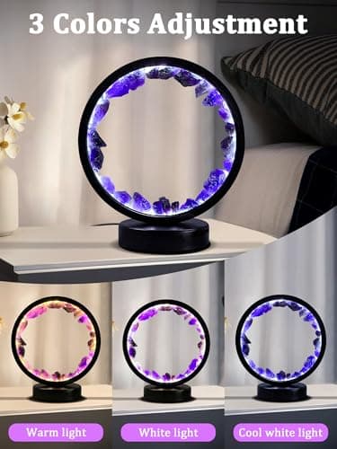 Amethyst Crystal Table Lamp, Natural Healing Crystals Bedside Lamp, 3 Colors Dimming Mode USB Port Night Light Energy Purple Crystal Lamp for Living Room Bedroom Home Decor Birthday Gift for Women - Image 3