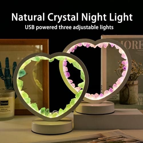 Runyangshi Natural Crystal Night Lamp Heart Shape Bedroom Bedside Sleep Night Light Healing Crystal Gemstone Green Fluorite Light Tri-Color Ambient Light USB Powered for Home Decor Mother's Day Gift - Image 5