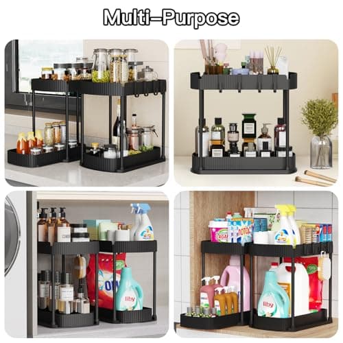Ukeetap 2 Pack Multi-Purpose Pull-Out Storage Organizers, Under Sink Organizers and Storage for Bathroom & Kitchen, Under Cabinet Organizers and storage, 12.8 Inch, Black - Image 6