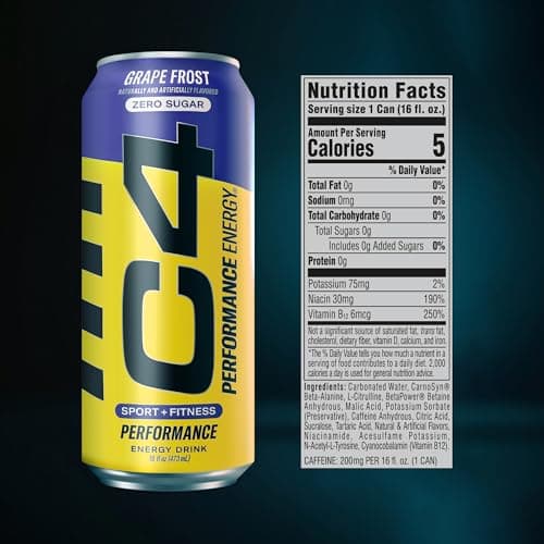 C4 Energy Carbonated Zero Sugar Energy Drink, Pre Workout Drink + Beta Alanine, Purple Frost, 16 Fl Oz (Pack of 12) - Image 7