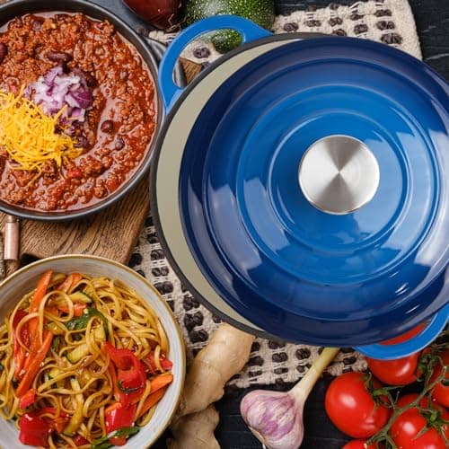 6 Quart Dutch Oven Enameled Cast Iron with Lid - Big Dual Handles - Oven Safe up to 500°F - Classic Round Pot for Versatile Cooking (Blue, 6 QT) - Image 7