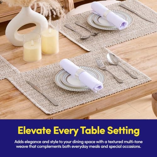 Sweet Home Collection 100% Cotton Placemats for Dining Room Rectangle Two Tone Woven Fabric 13" x 19" Soft Durable Table Mat Set, Set of 4, Eggshell - Image 2