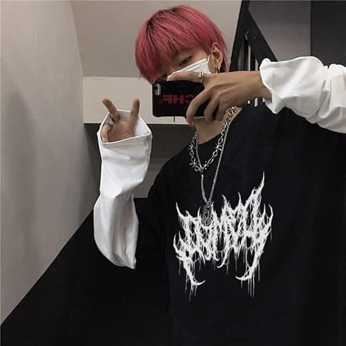 Goth Shirt Gothic Shirt Fake Two-Piece Alternative Clothing Goth Long Sleeve Top Grunge Clothes (Black02,XXL,XX-Large) - Image 4